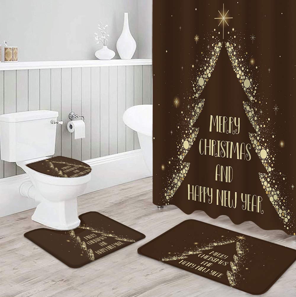 4PCS Non-Slip Bath Mat Set - Christmas Tree Design for Holiday Bathroom Decor - Perfect for Festive Home Decorating
