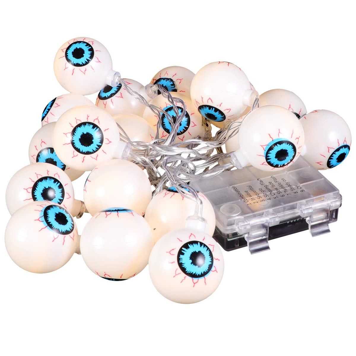 Balacoo Halloween LED Eyeball String Lights - 1PC Battery-Free Spooky Party Decor for Indoor & Outdoor Halloween Decorations