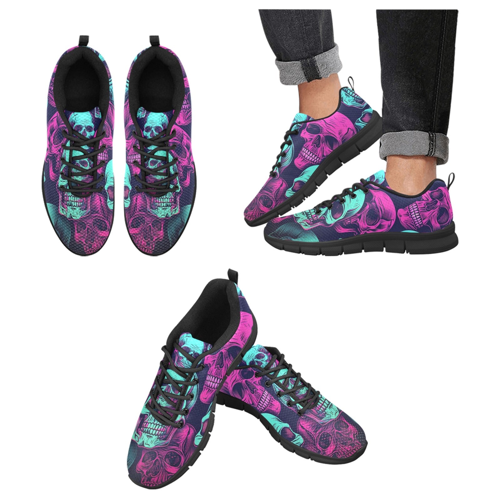 Neon Skulls Breathable Sneakers - Lightweight Comfortable Running Shoes for Men & Women - Perfect for Gym, Workout, and Casual Wear