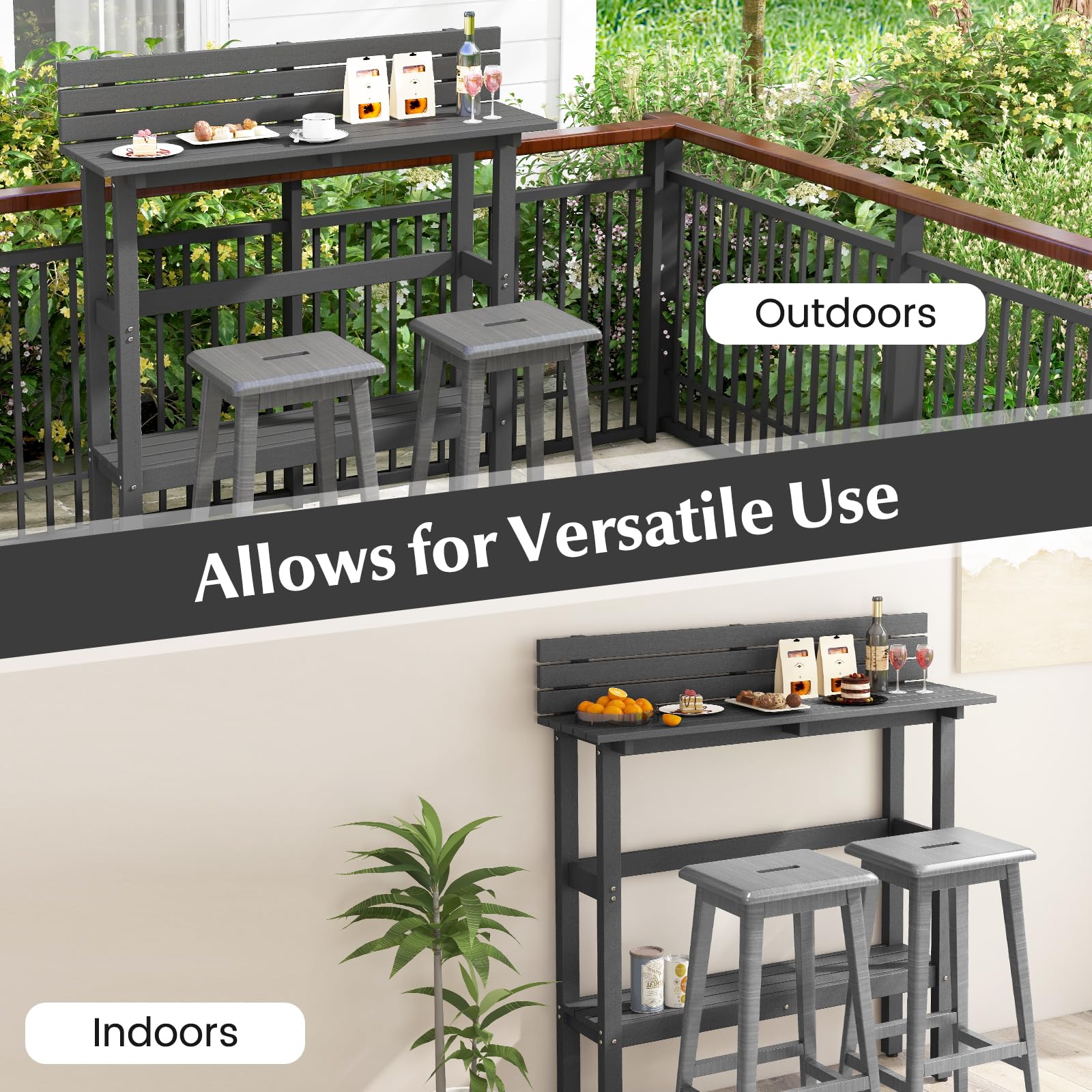 Tangkula 48 Inch Outdoor Bar Table with Storage Shelf - Adjustable Height Patio Pub Table, All-Weather Counter Height Dining Table for Hot Tub, Garden, Backyard & Small Spaces (Gray) | Perfect for Entertaining, Relaxing & Outdoor Dining