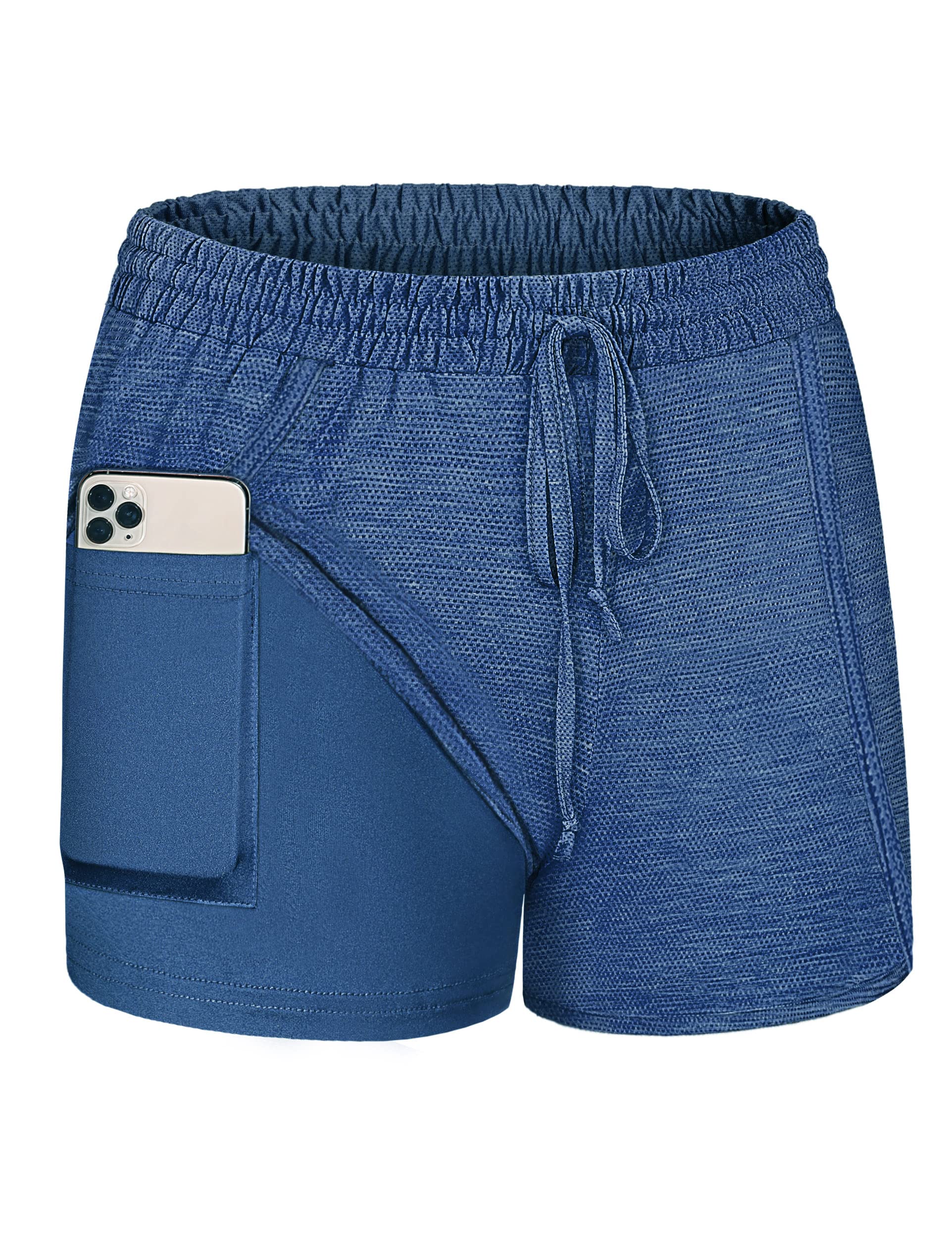 Blevonh Women's 2-in-1 Yoga Running Shorts with Pockets - High Waist Athletic Workout Shorts for Women S-3XL - Perfect for Gym, Yoga, Running & Casual Wear