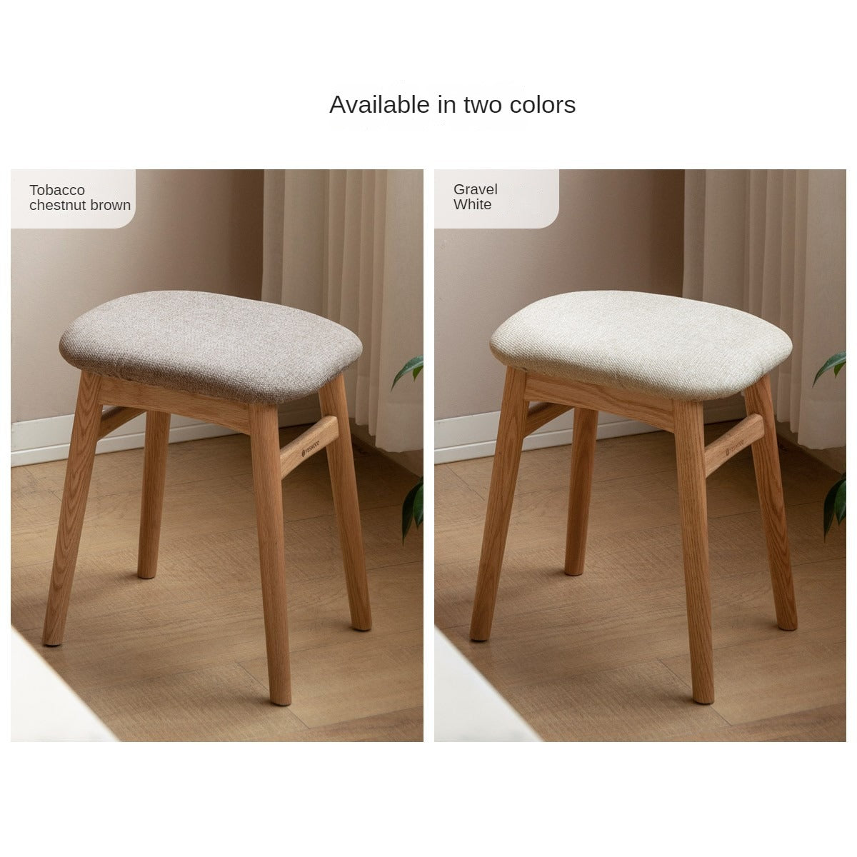 Premium Oak Solid Wood Makeup Stool with Soft Upholstered Seat - Perfect for Vanity, Dressing Room & Beauty Salon