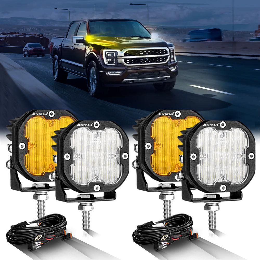 80W 9600LM 3 Inch LED Pod Lights - White & Amber Compatible with FORD Trucks & SUVs - Perfect for Off-Roading, Camping & Night Driving
