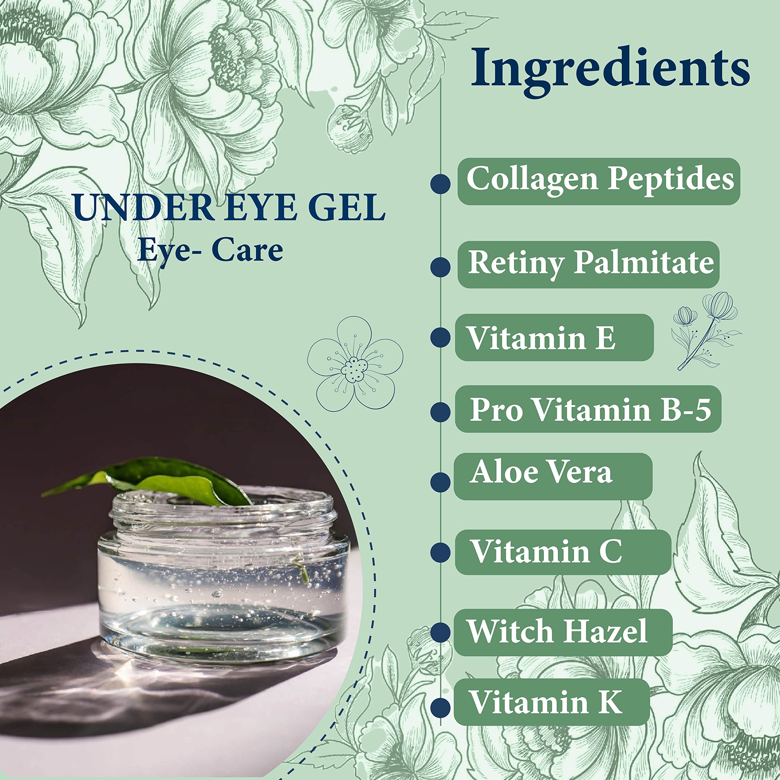 Collagen Peptides & Vitamin C & E Under Eye Gel - 15ml | Dark Circle & Puffiness Relief | Hydrating Eye Treatment for Day & Night Use