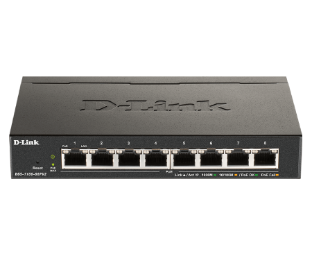 D-Link DGS-1100-08PV2 8-Port Gigabit PoE Smart Managed Switch - Network Switch for Small Business & Home Office | Ideal for IP Cameras, VoIP Phones & Wireless Access Points