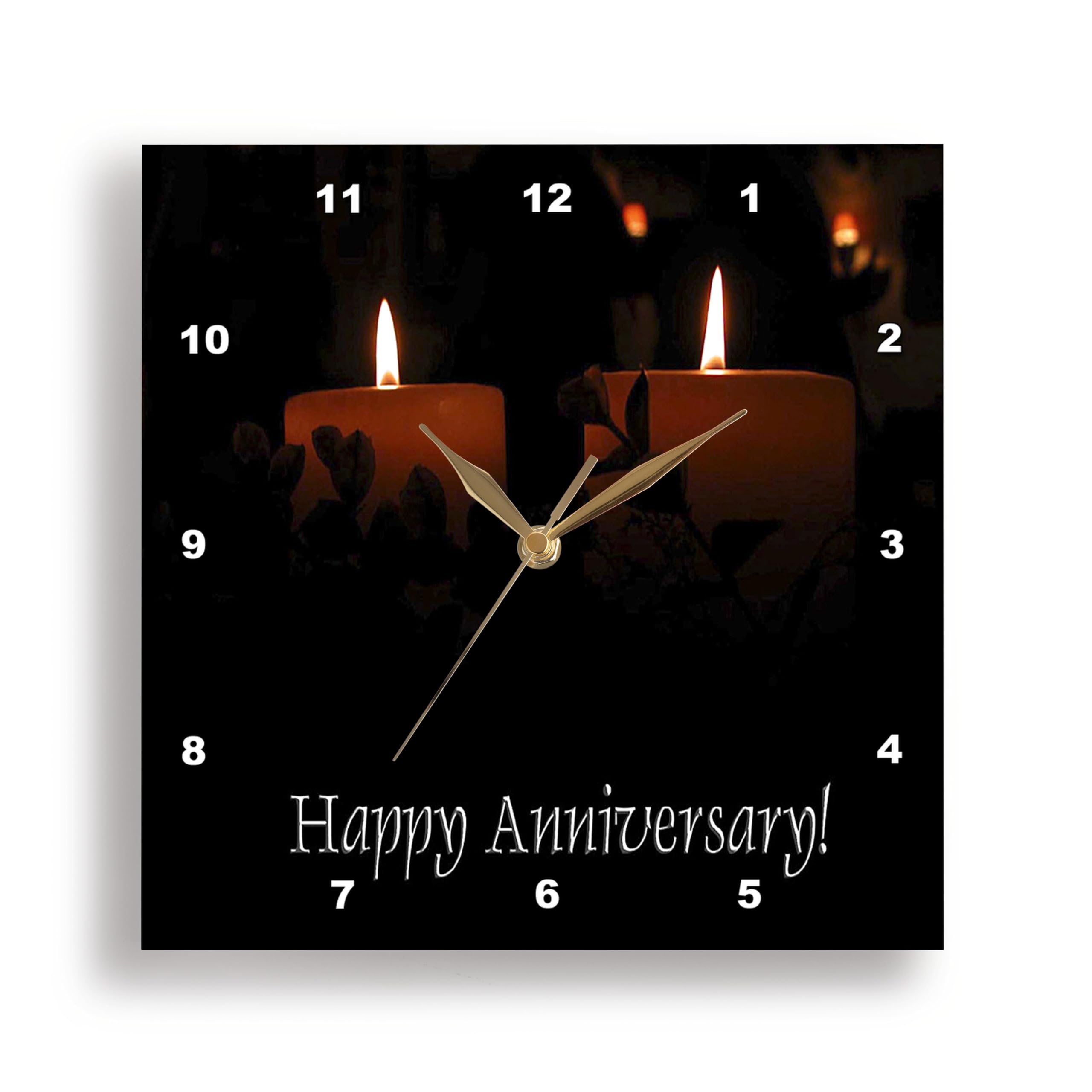 3dRose Happy Anniversary Wall Clock - 10x10 Inch Decorative Two Candles Design - Perfect for Home, Office & Gift Giving