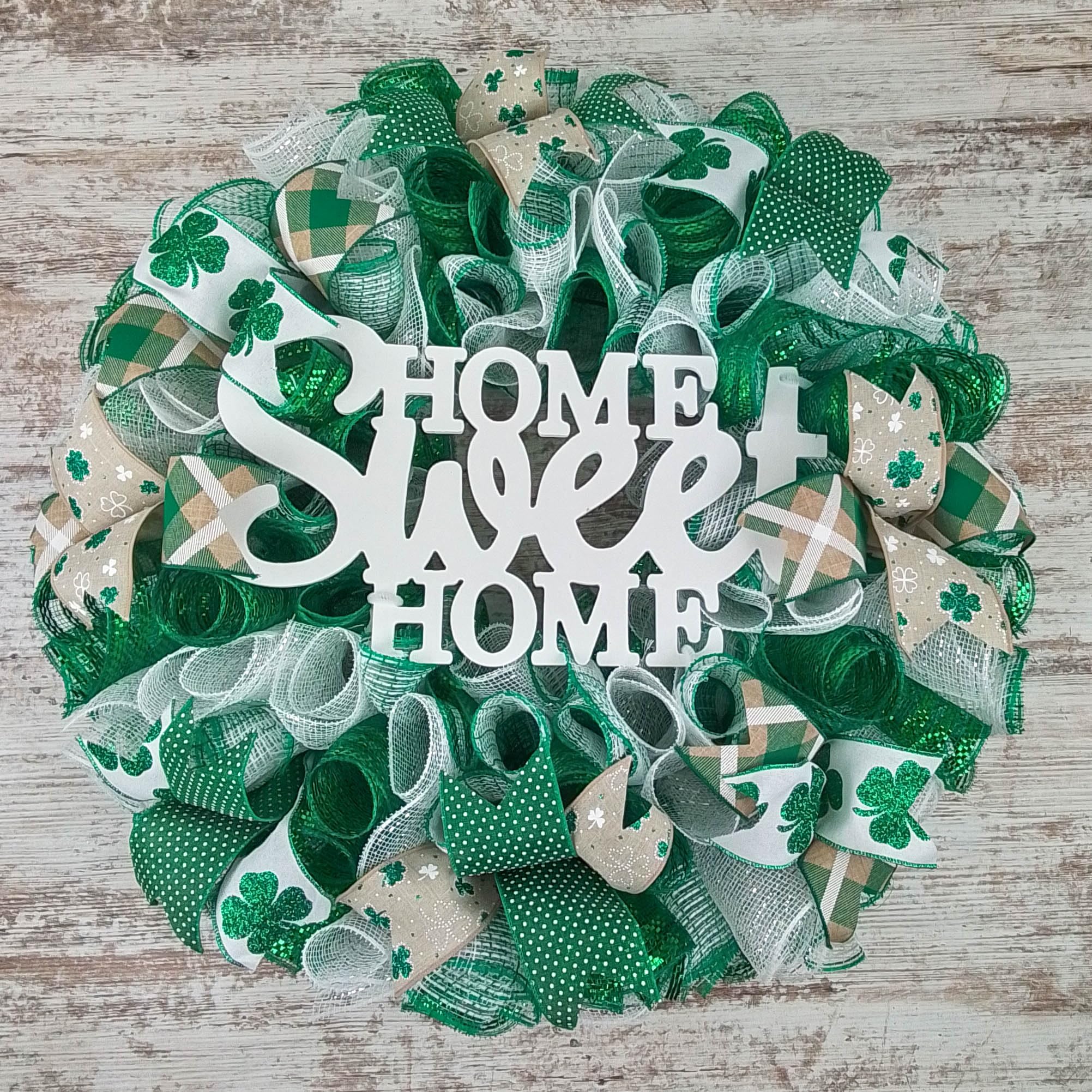 St. Patrick's Day Wreath - Green & White Clover Shamrock Door Hanging Decor for Home - Perfect for Front Door, Wall, Party & Festival Decoration