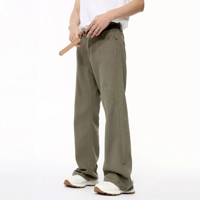 American Style Men's Denim Pants - Loose Fit Washed Straight Wide Leg Casual Jeans for Men (Solid Color 9C6380) | Perfect for Everyday Wear, Street Fashion & Relaxed Outfits