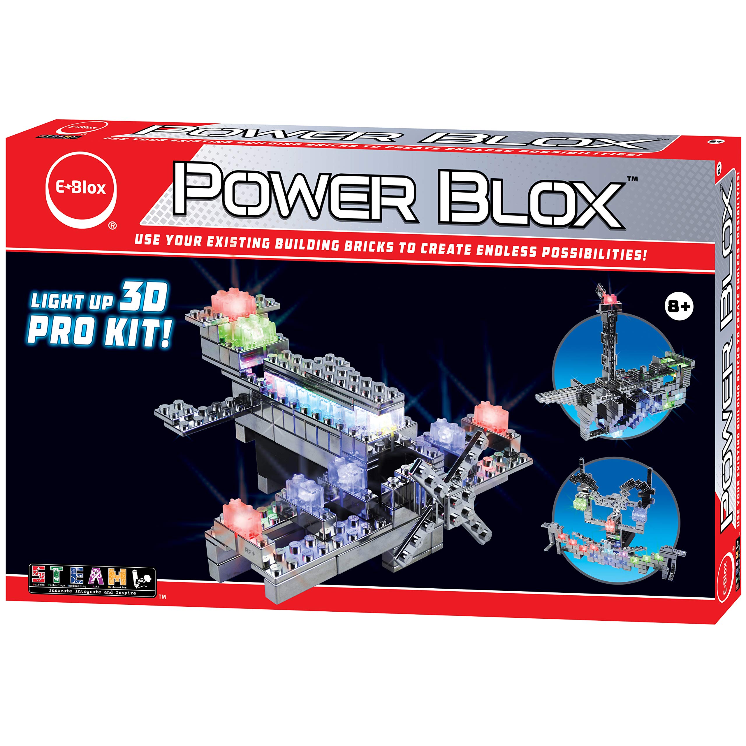 E-Blox Power Blox Builder Pro Kit - 3D LED Light-Up Building Blocks STEM Toy Set for Kids Ages 8-12 | Creative Construction, Science Learning & Night Light Decor | Perfect for Birthday Gifts, Classroom Projects & Bedroom Decorations
