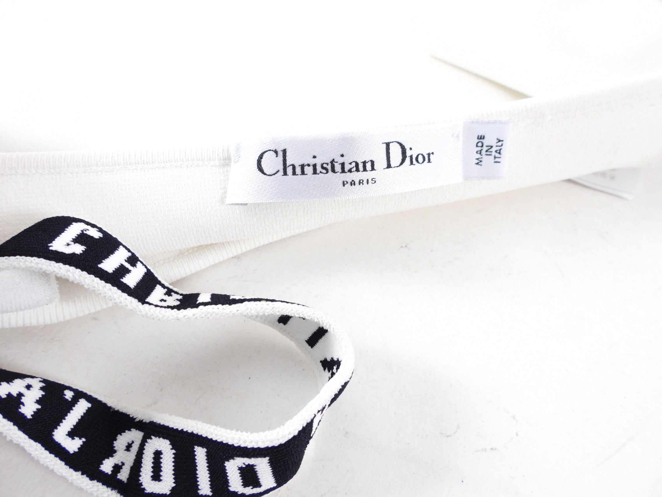 Christian Dior White Knit Crop Bandeau Tank Top - Women's Fashion Summer Essential for Beach & Party Outfits
