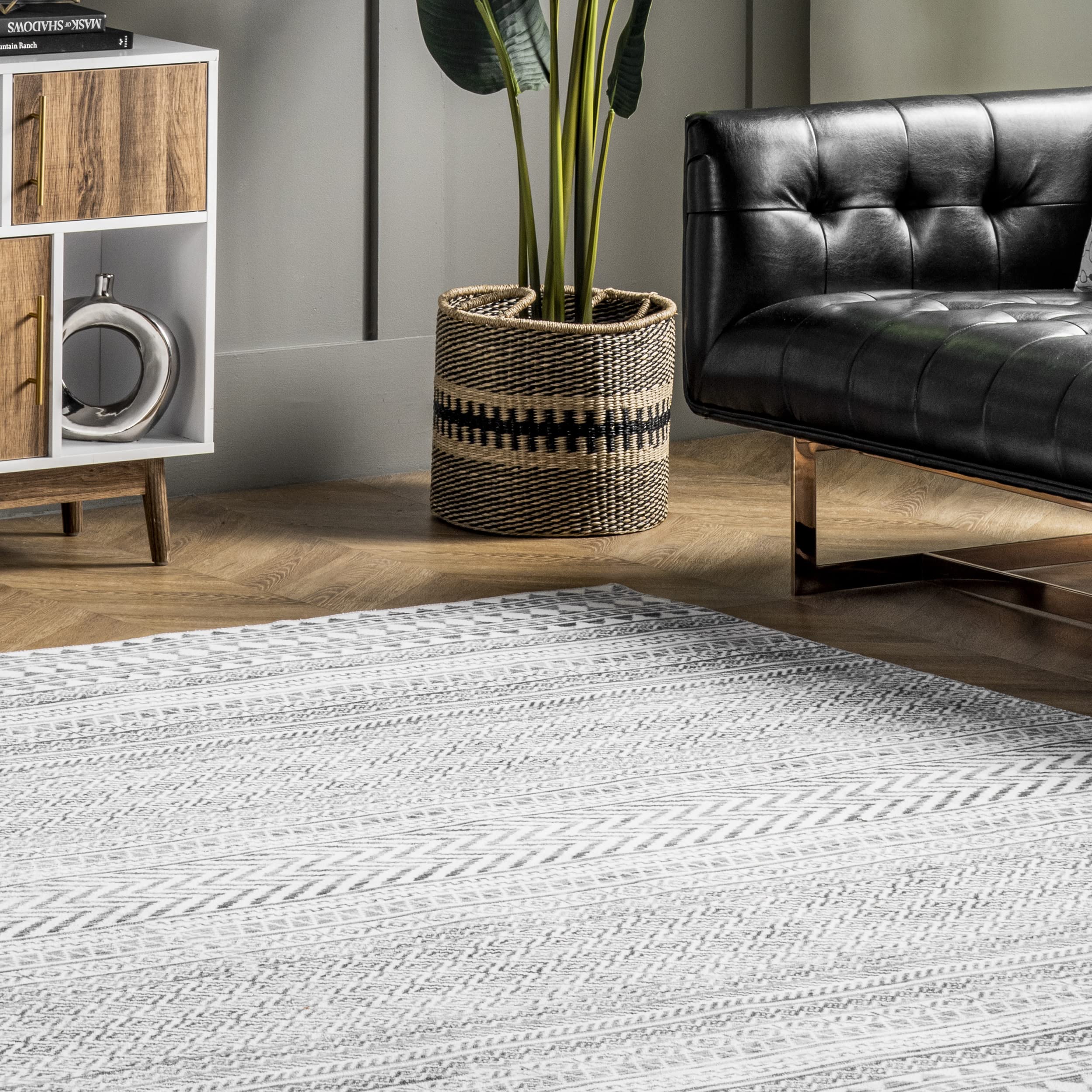 nuLOOM Kira Washable Tribal Geometric Ultra Thin Area Rug 7x9 Feet Grey - Perfect for Living Room, Bedroom, or Office Decor