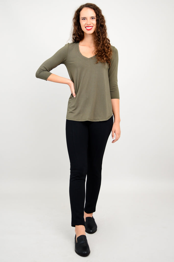Jackie 3/4 Sleeve Women's Tops - Soft Bamboo Fabric, Khaki Color - Perfect for Yoga, Work & Casual Wear