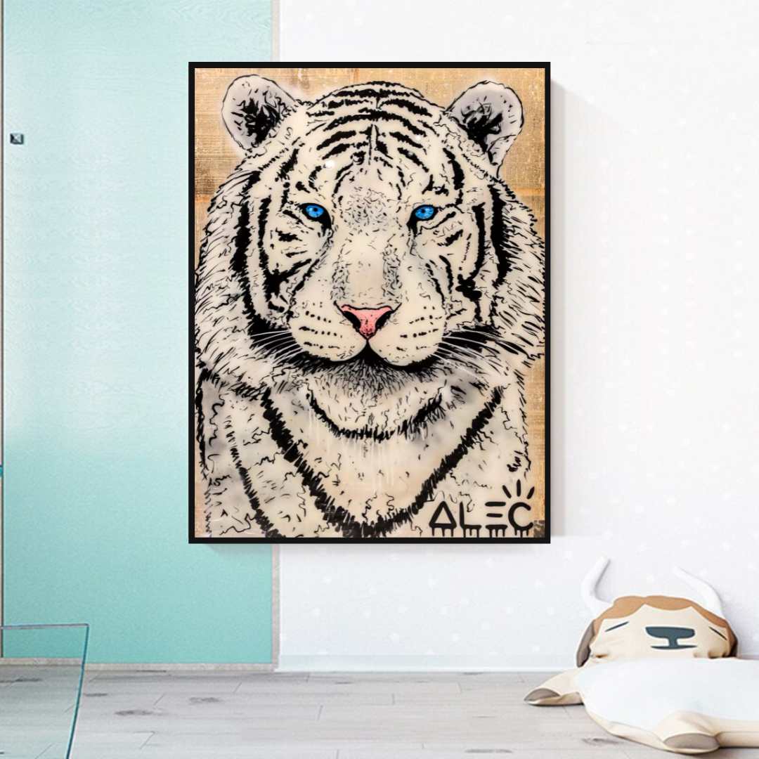 White Tiger Poster - Stunning Wildlife Art Print of Majestic White Tigers for Home & Office Decor | Perfect for Living Room, Bedroom, or Office Wall Art