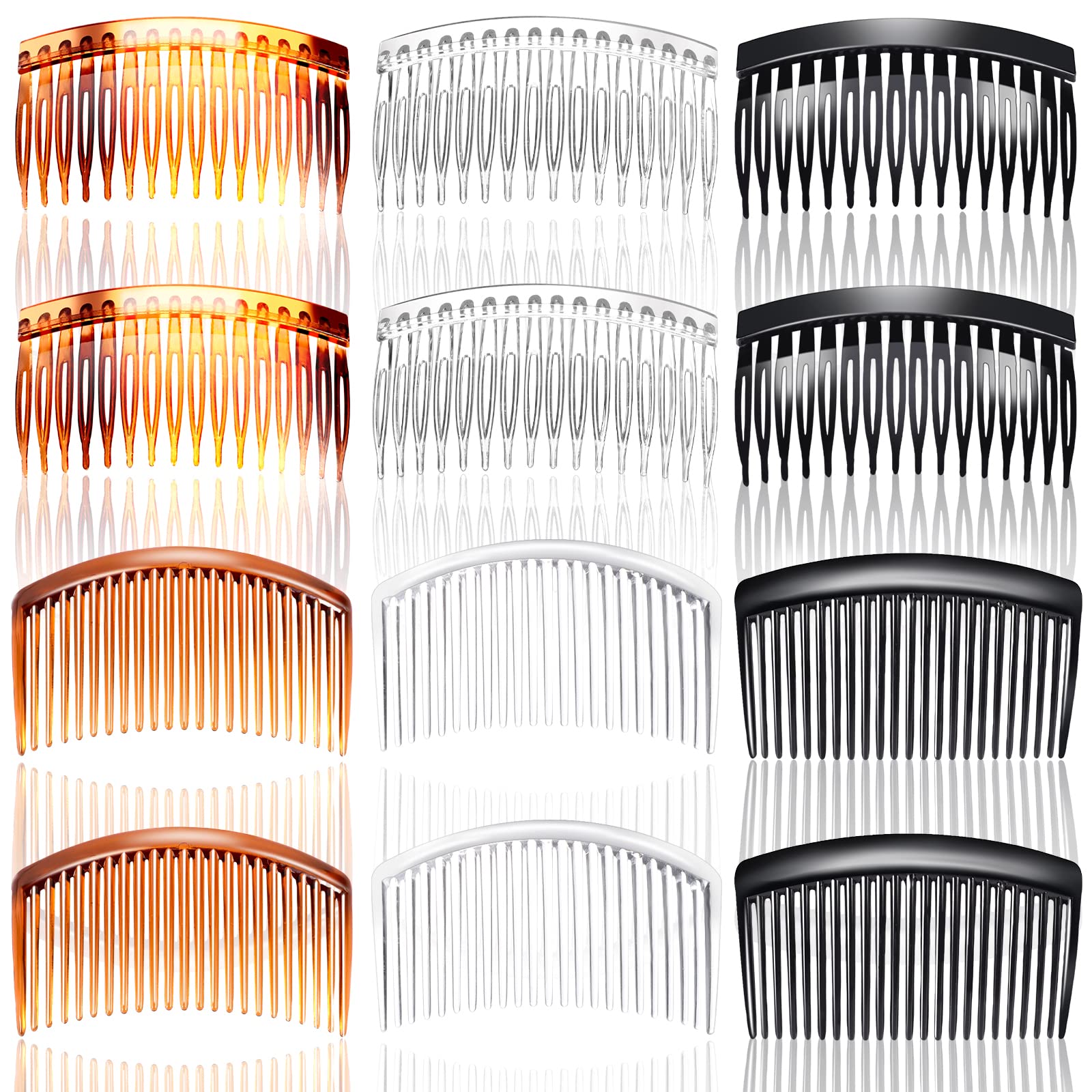 SUNNOW 12Pcs Hair Combs Slides - Plastic French Twist Decorative Hair Clips for Women & Girls (16 & 23 Teeth) - Black, Transparent & Brown Hair Accessories - Perfect for Weddings, Parties & Everyday Styling