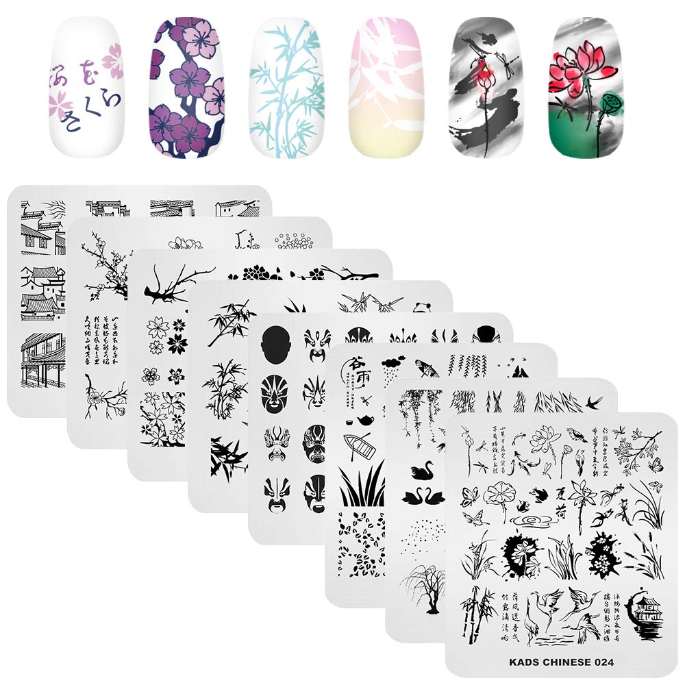 KAD Nail Stamping Plates Set - 8pcs Chinese Style Nail Art Templates for DIY Manicure | Perfect for Home Salon, Bridal Nails & Holiday Nail Designs