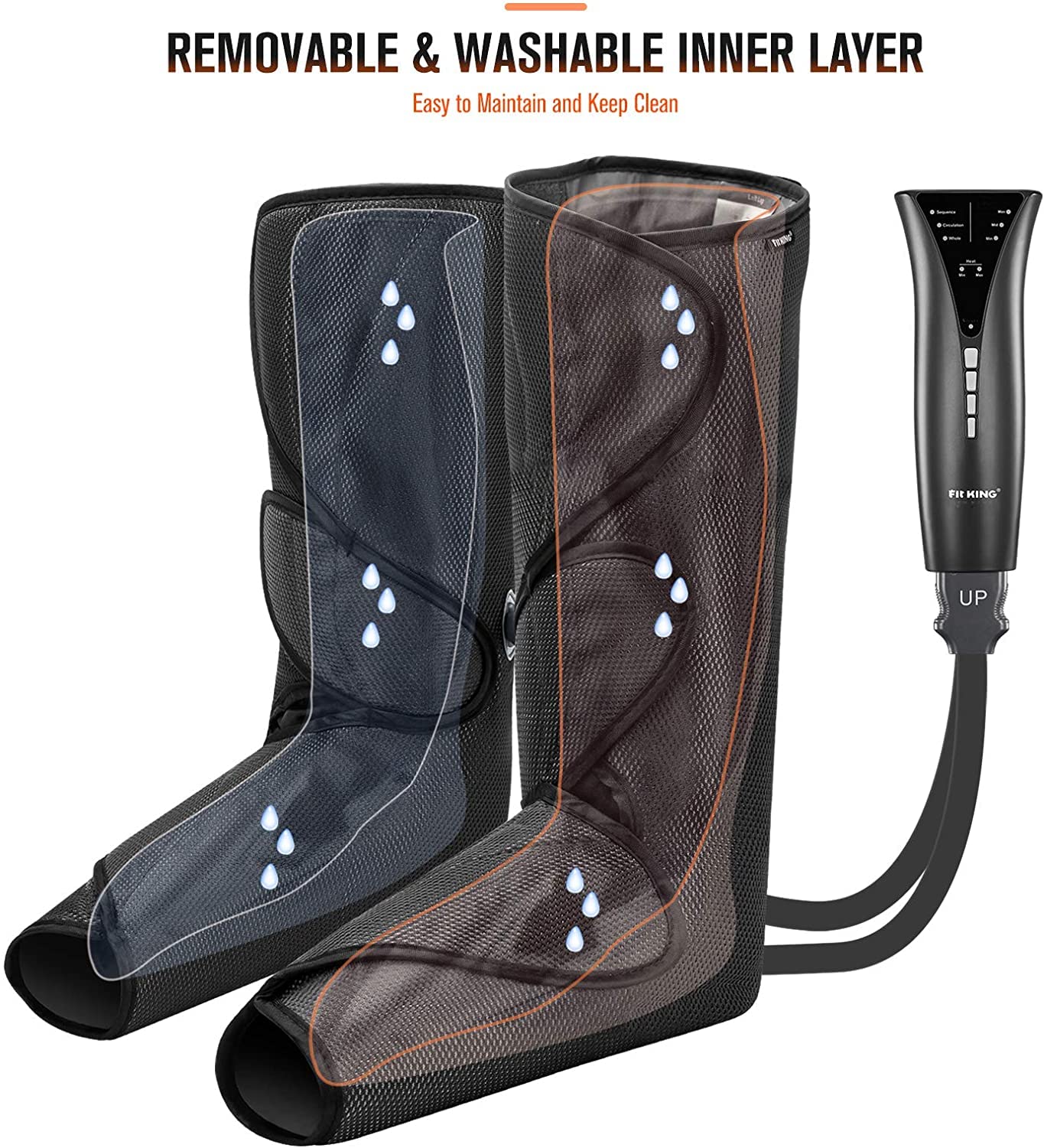 FIT KING Leg Massager with Heat - Recovery Boots for Foot & Calf Compression Massage - Relieves Pain, Swelling, Edema & RLS - Improves Blood Circulation - Perfect for Post-Workout Recovery, Office Workers & Pregnancy Swollen Legs Relief