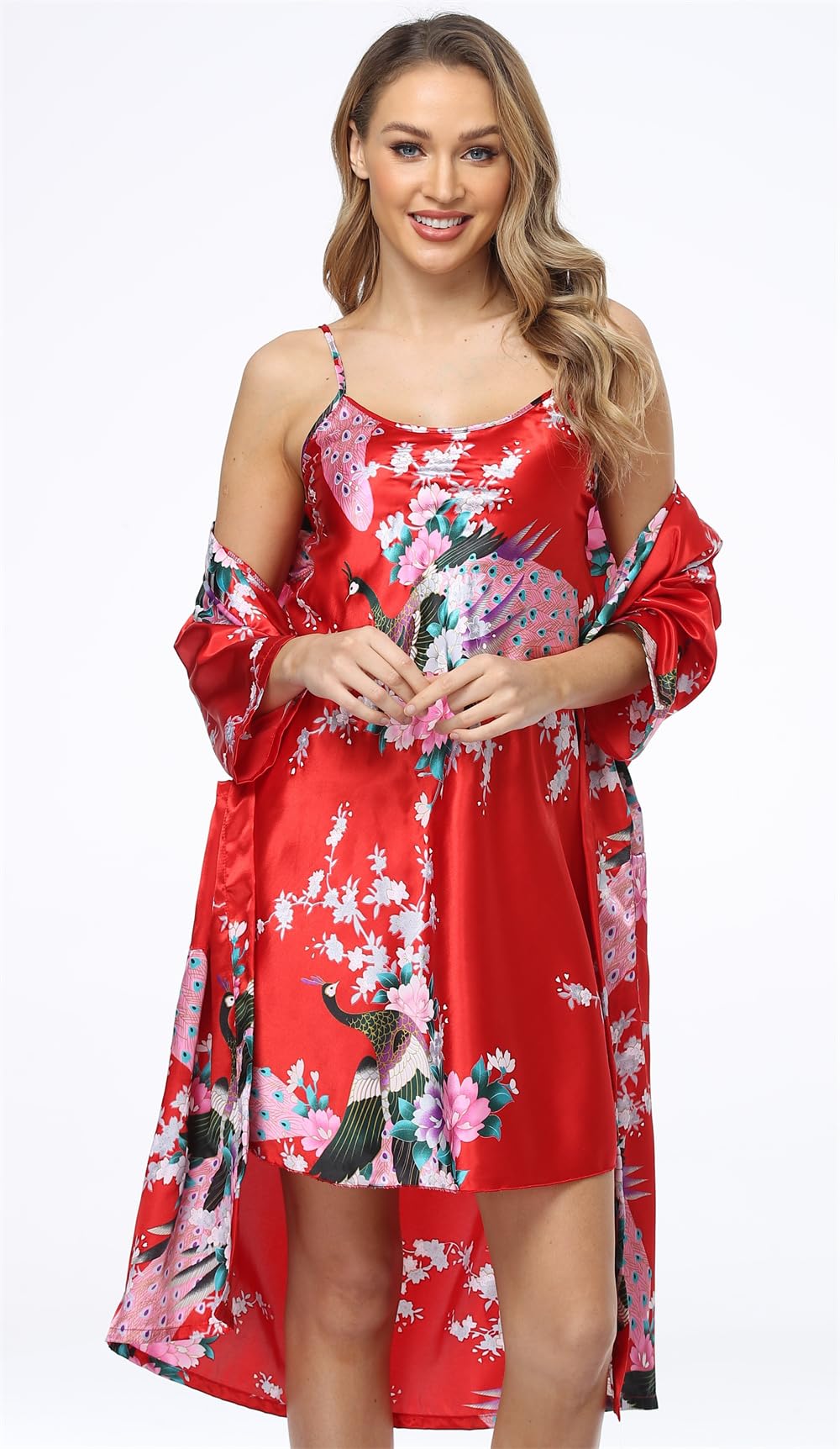 Luxury Satin Kimono Robe & Camisole Set for Women - Elegant Loungewear Sleepwear for Spa, Bridal Party & Relaxing at Home
