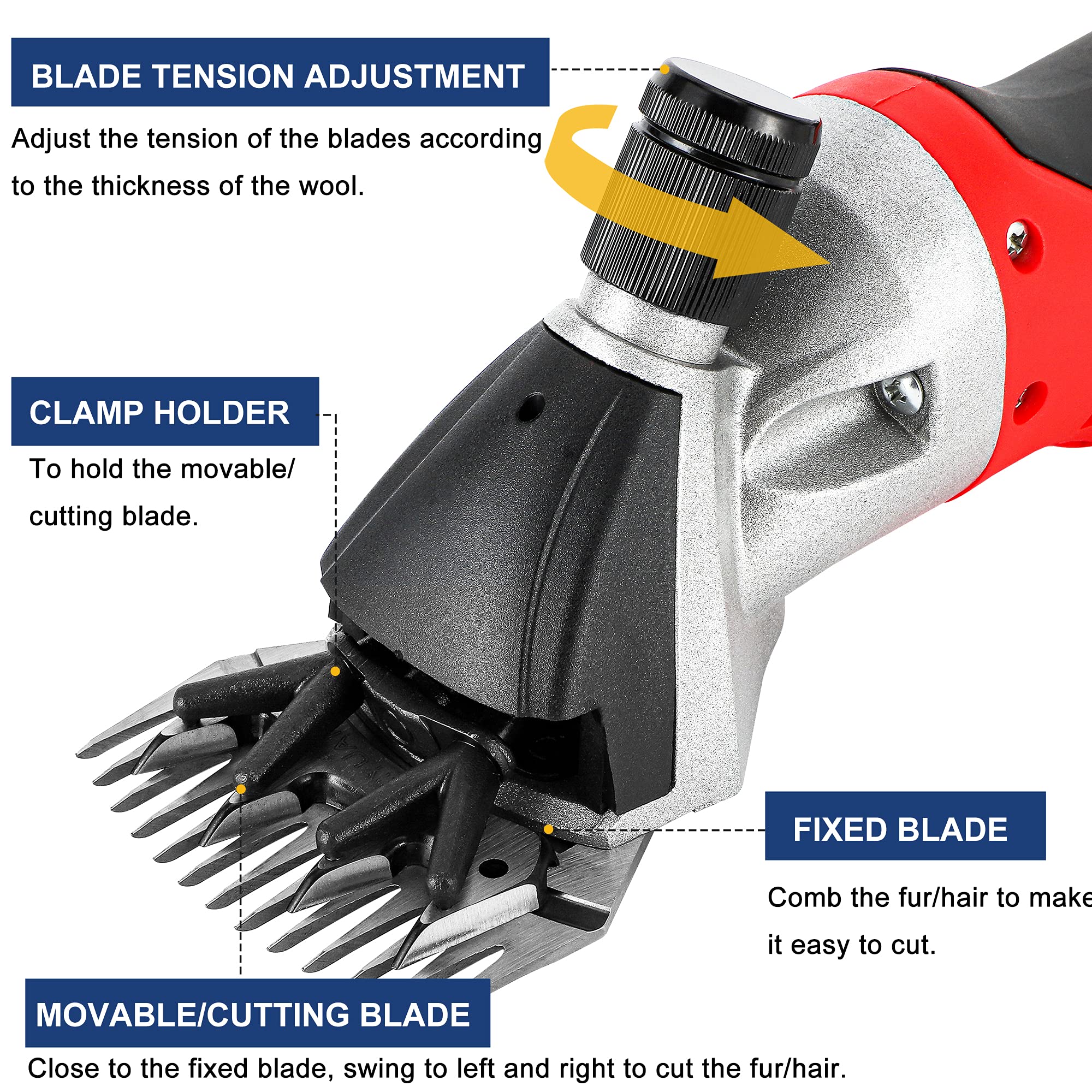 Professional 500W Electric Sheep Shears - Heavy Duty Grooming Clippers for Long Hair & Fur Trimming (9
