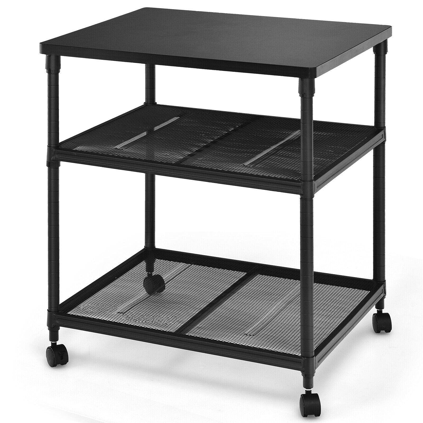 3-Tier Rolling Printer Stand with Fabric Drawers - Mobile Desk Organizer & File Cabinet for Home Office Storage - Perfect for Organizing Printers, Supplies & Documents in Small Spaces