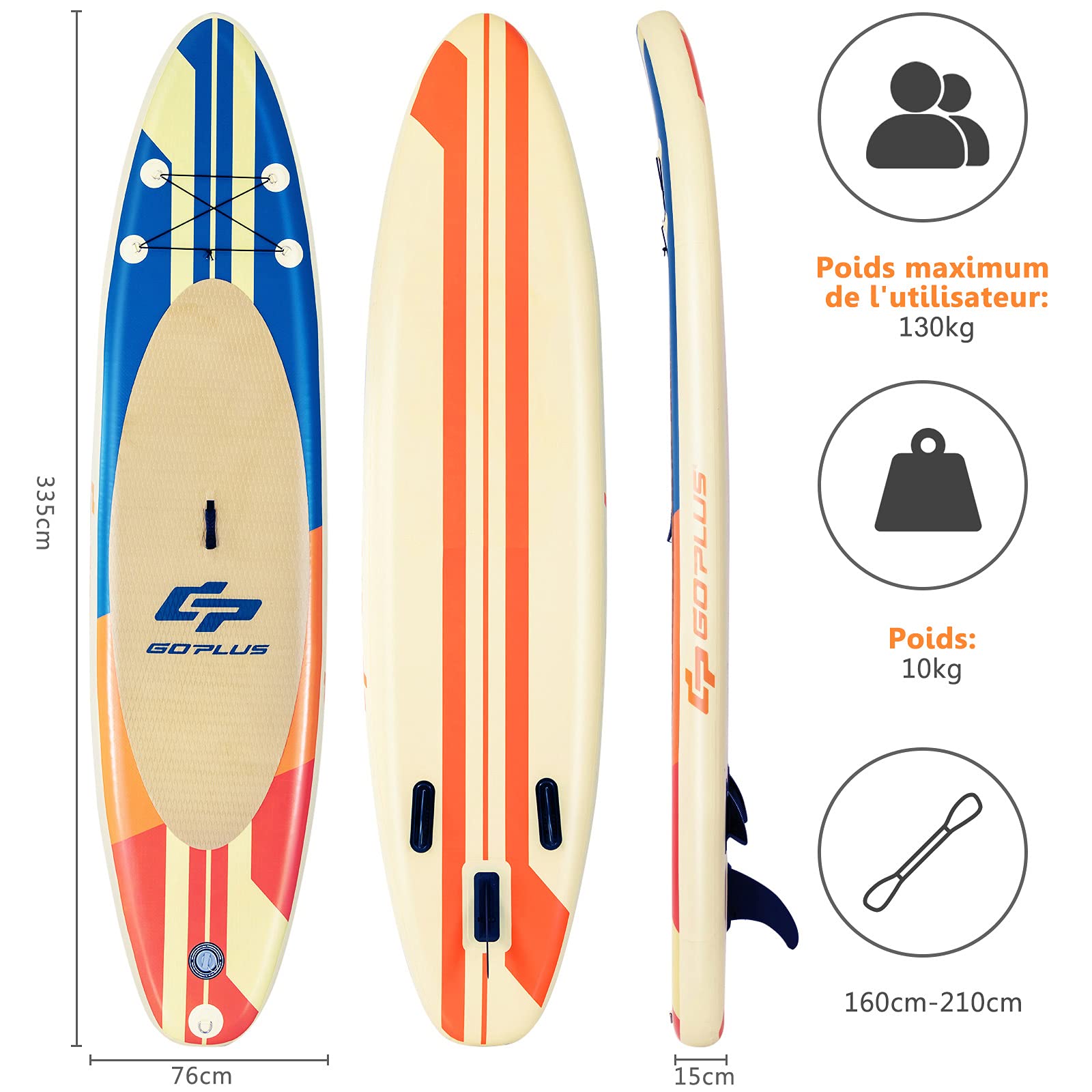 COSTWAY Inflatable Stand Up Paddle Board with Complete Accessories & Carry Bag | Non-Slip Deck for Paddling, Surfing, Fishing & Water Yoga | 297-335cm Multiple Sizes | Perfect for Lakes, Rivers & Ocean Recreation