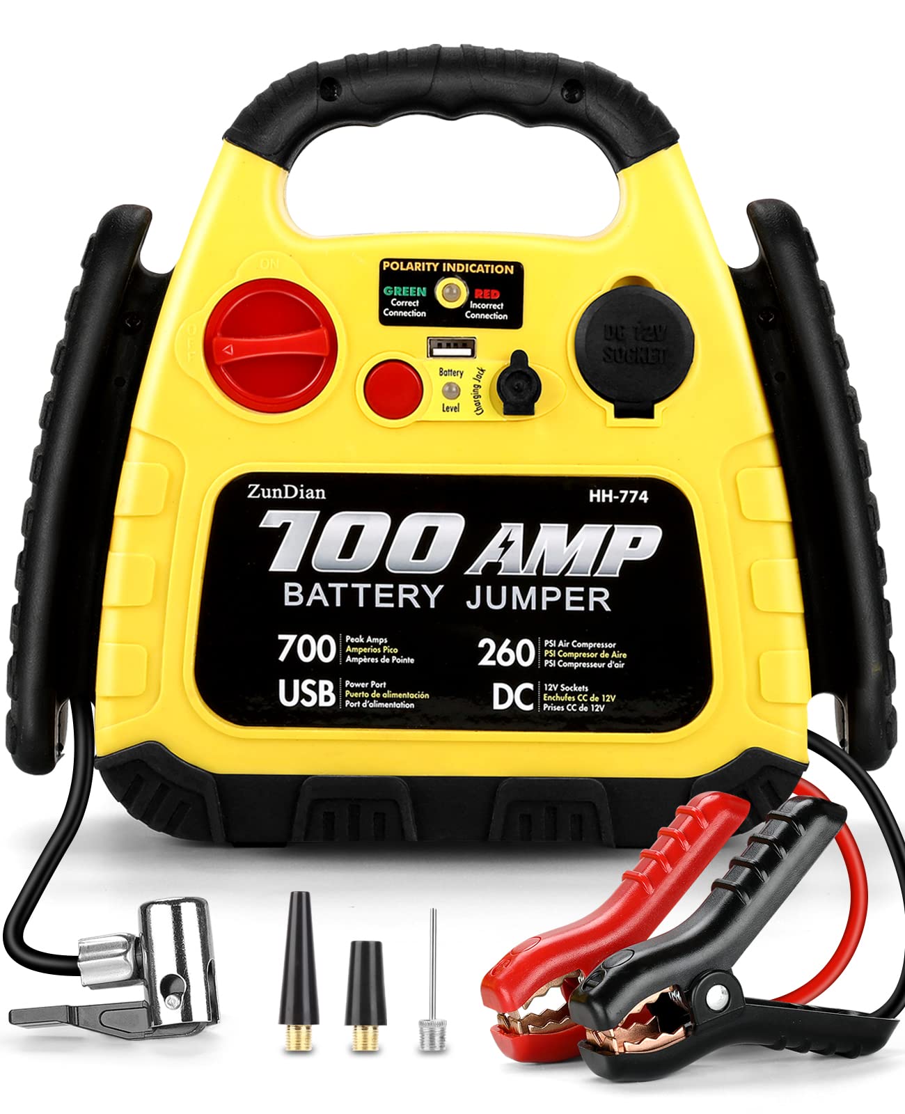 260PSI 4-in-1 Portable Car Jump Starter with Air Compressor - 1000A Battery Booster Pack for Gas/Diesel Vehicles (Up to 3L) - Includes Safety Jumper Cables, USB & DC Ports - Perfect for Emergency Roadside Assistance & Tire Inflation
