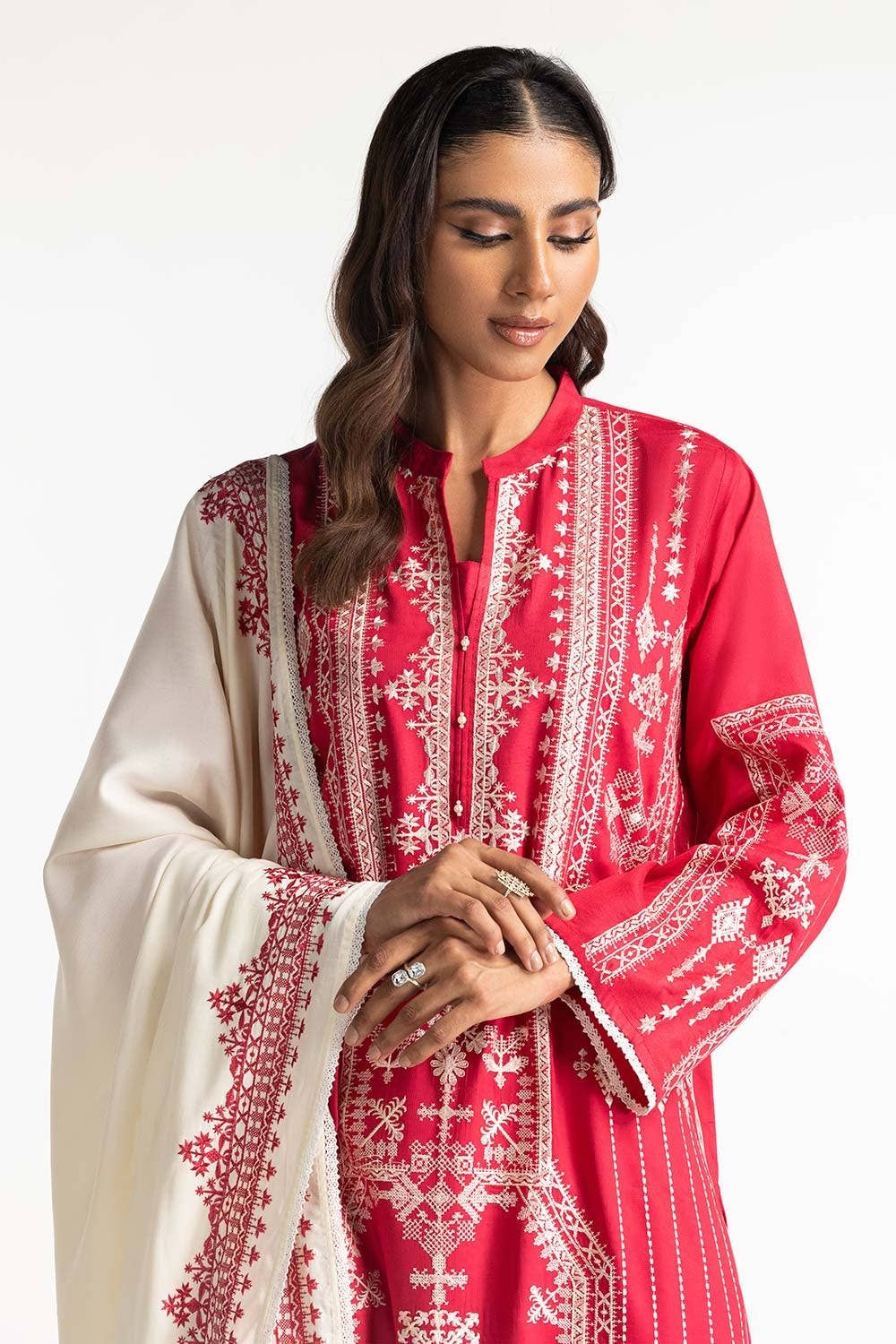 Stylish Gul Ahmed Red Stitched Suit for Men - Premium Tailored Formal Wear - Perfect for Weddings, Office & Special Occasions