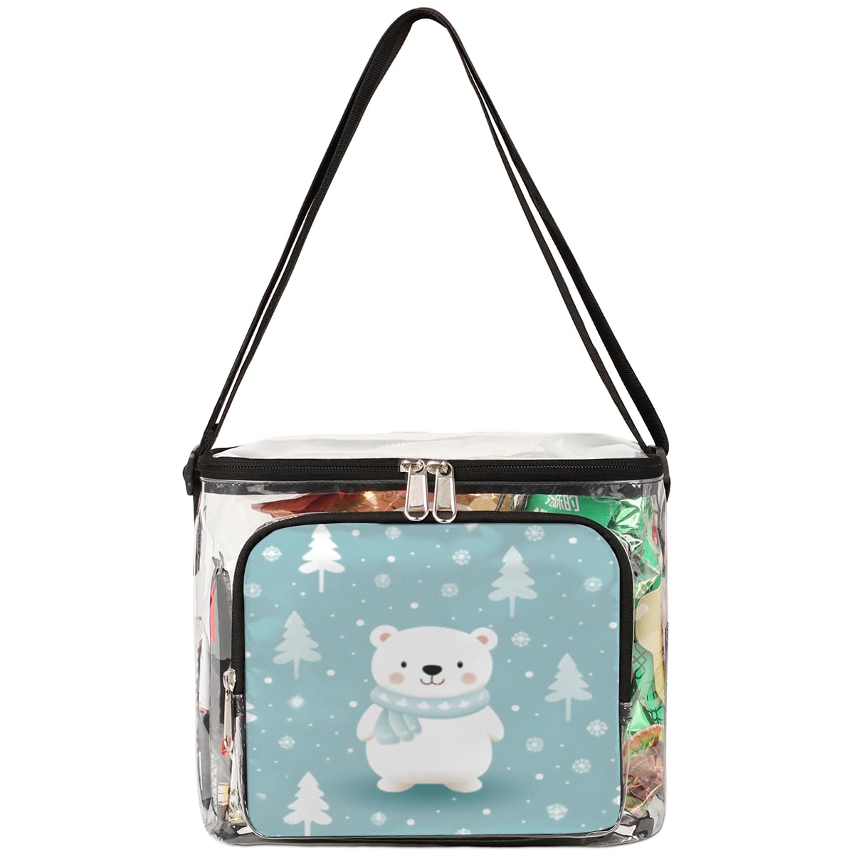 GzLeyigou Winter Bear Clear Tote Bag with Handles - Cute Transparent Crossbody Shoulder Bag for Lunch, Outdoor, Travel, Picnic, Concerts & Sports Events - Stadium Approved Multi-Purpose Clear Bag for Shopping, Beach & Holiday Gifts