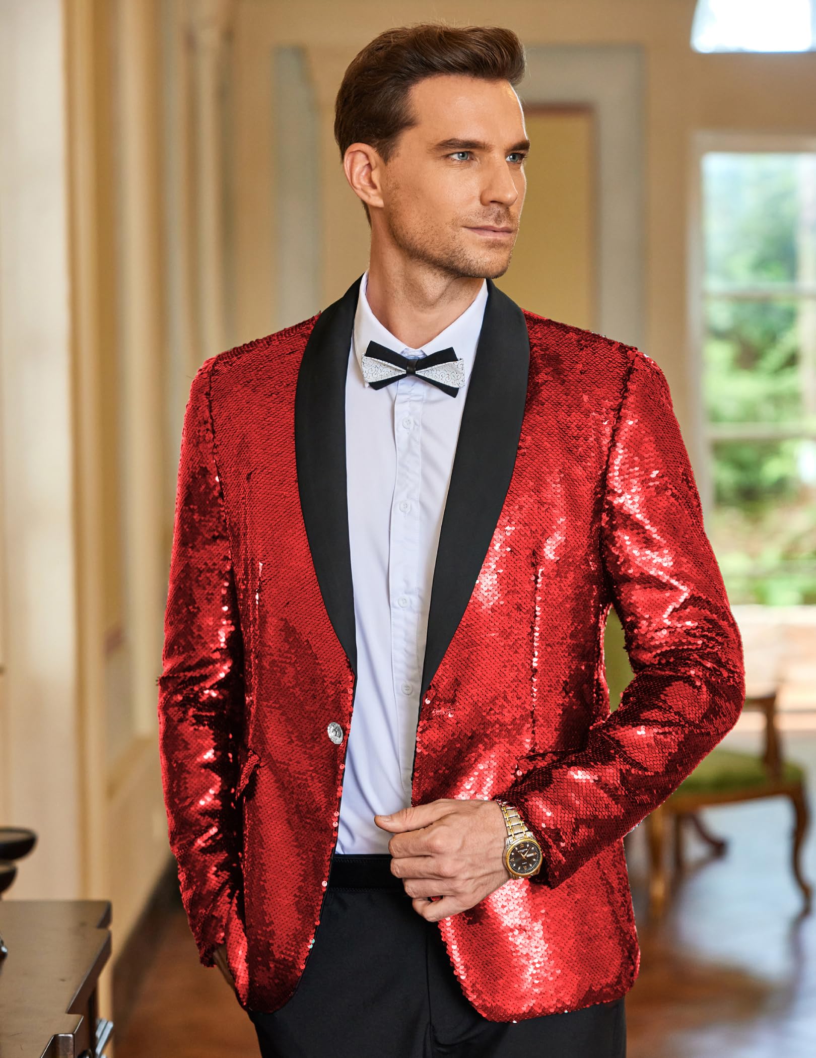 COOFANDY Men's Sparkling Sequin Blazer Jacket - One Button Tuxedo Suit for Prom, Dinner Party & Special Occasions | Elegant Formal Wear for Weddings, Night Out & Holiday Events