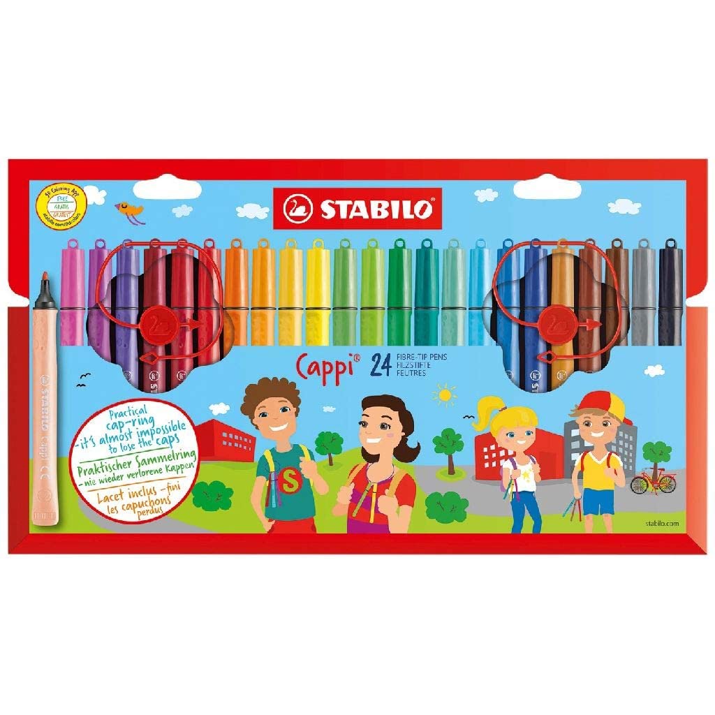 STABILO Cappi 24-Pack Felt-Tip Pens - Vibrant Colors for Journaling, Note Taking & Art Projects - Premium Quality Fine Point Markers for Students & Professionals