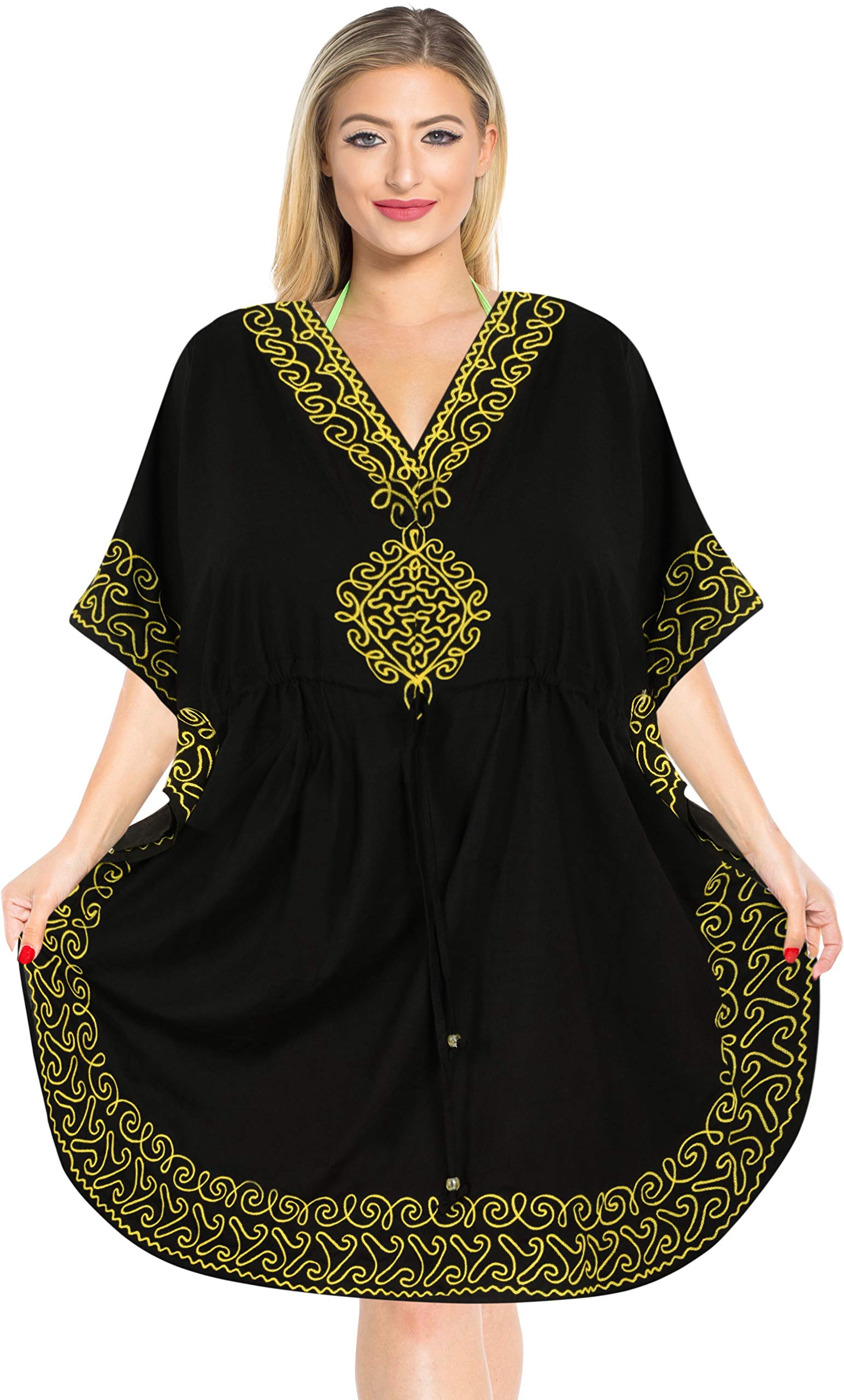 LA LEELA Women's Loungewear - Loose Flowy Caftan Short Dress for Evening, Beach, and Home Comfort | Soft Breathable Fabric for Relaxation & Vacation Wear