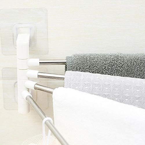 Stainless Steel Self-Adhesive 4-Arm Bathroom Swing Hanger Towel Rack - Space-Saving Bathroom & Kitchen Organizer for Towels, Robes & Accessories - Perfect for Small Bathrooms, Apartments & Dorm Rooms