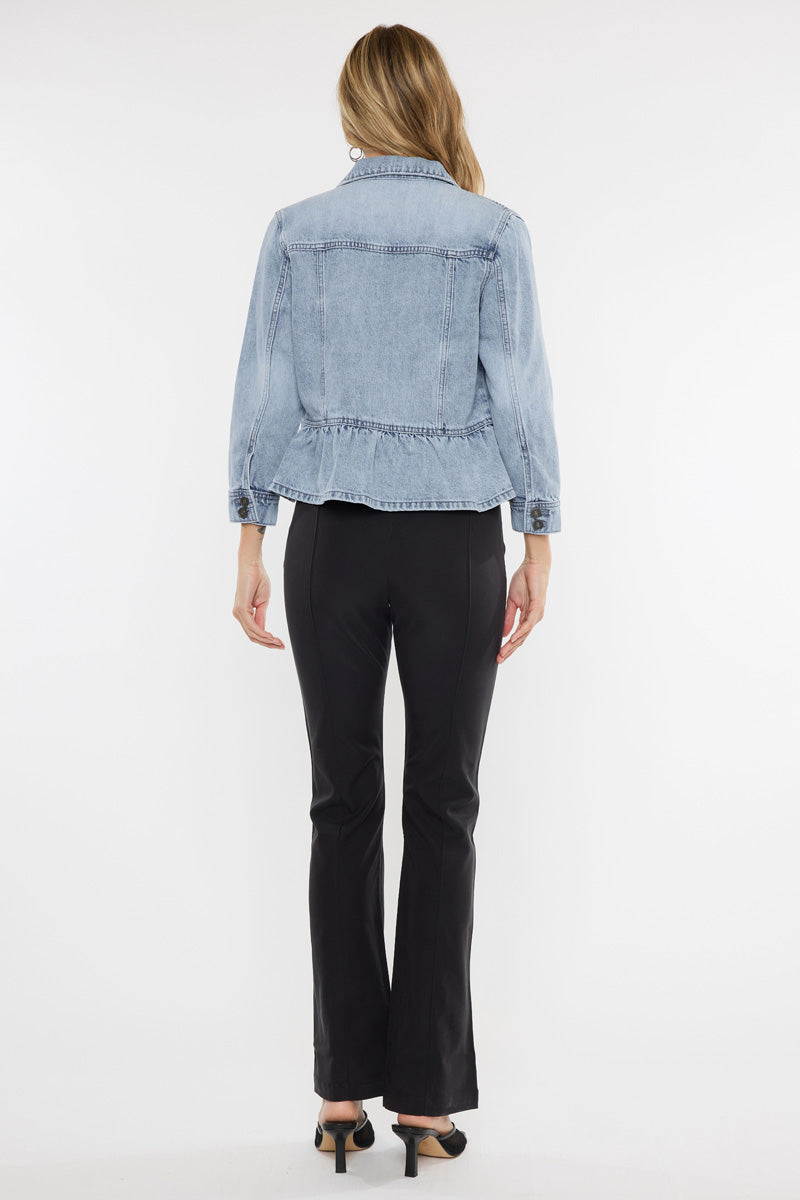 Marilou Peplum Denim Jacket for Women - Stylish Distressed Denim Coat with Ruffled Hem | Perfect for Casual Outings, Date Nights & Spring Layering