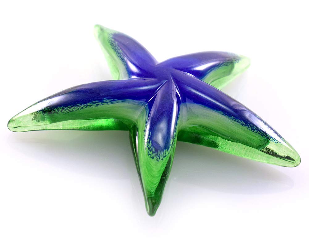 Handmade Blue-Green Blown Glass Starfish Paperweight Sculpture | 6-Inch Artisan Craft | Perfect for Home Decor, Office Desk, or Gift Idea