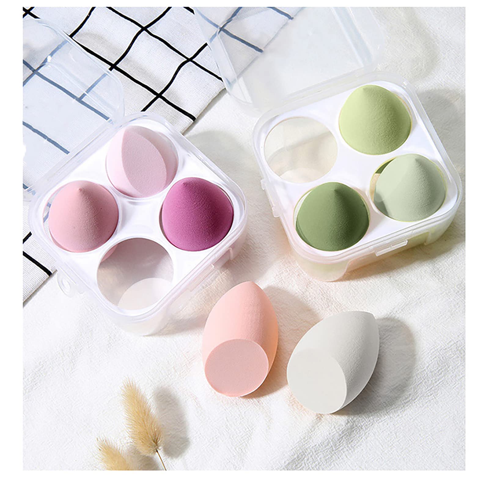 5-Piece Makeup Sponge Set - 4 Beauty Blenders with 1 Holder & Egg Case for Flawless Cream, Powder & Liquid Application | Pink & Green | Perfect for Daily Makeup, Travel & Professional Use