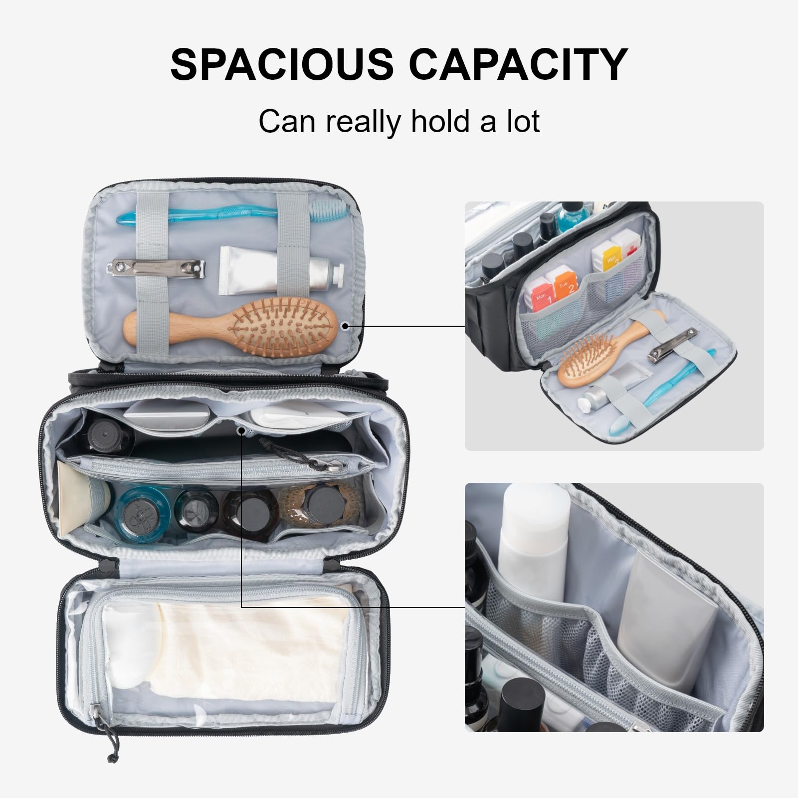Everfun Compact Water-Resistant Travel Toiletry Bag for Men & Women - Shaving Dopp Kit & Makeup Organizer with Wet/Dry Compartments - Perfect for Airplane Carry-On, Gym, Camping & Business Trips