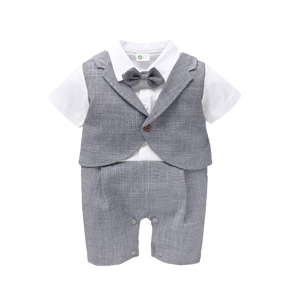 AnFeng Baby Boy Summer Romper & Jumpsuit - Gentlemen Bow Tie Short Sleeve Solid Color Outfit for Toddlers | Perfect for Playdates, Beach Trips, and Summer Photoshoots