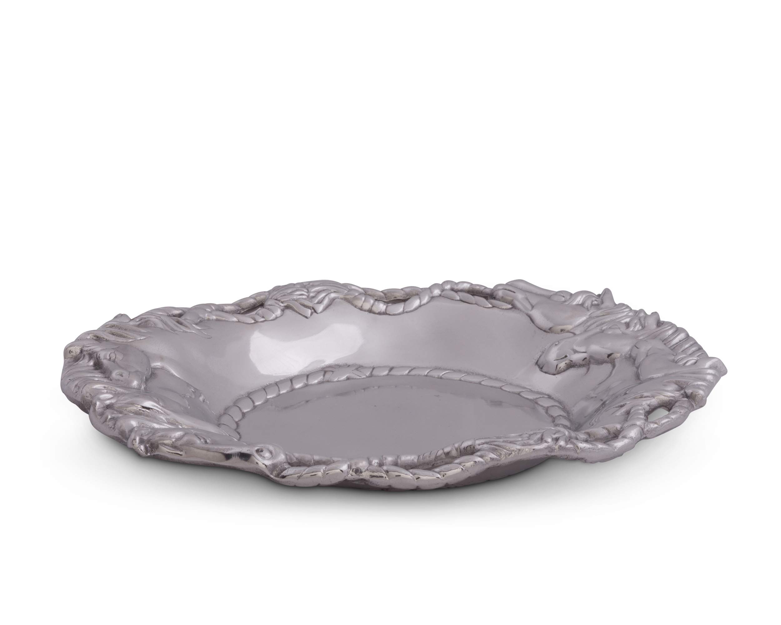 Arthur Court Aluminum Equestrian Horse Oval Serving Tray 14 x 10 inch - Handcrafted with Rope Detail, Freezer & Oven Safe, Perfect Gift for Horse Lovers - Ideal for Ranch Events, Horse Race Parties & Home Decor