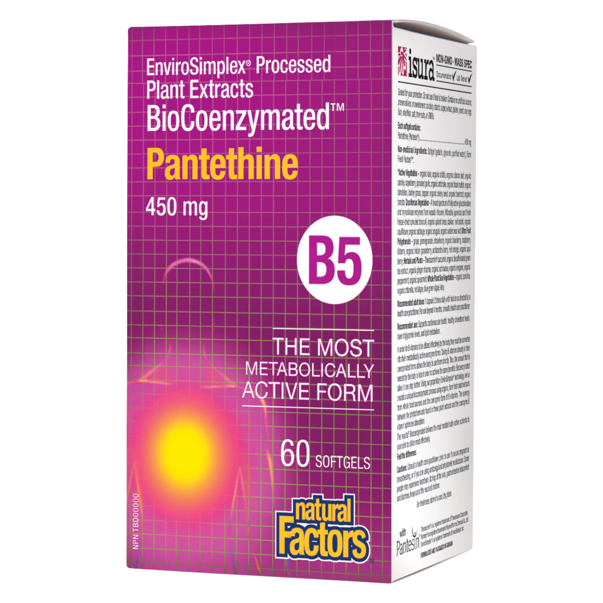 BioCoenzymated B5 Pantethine 450mg Supplement - Supports Energy Metabolism & Heart Health - Ideal for Active Lifestyles & Wellness Routines