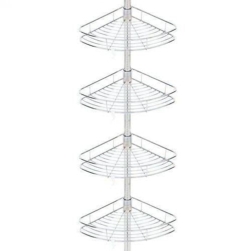 4-Tier Shower Corner Caddy Rack - Metal Bathroom Storage Shelf Organizer for Shampoo, Soap & Beauty Products - Space-Saving Bath Accessories for Showers, Baths & Small Spaces