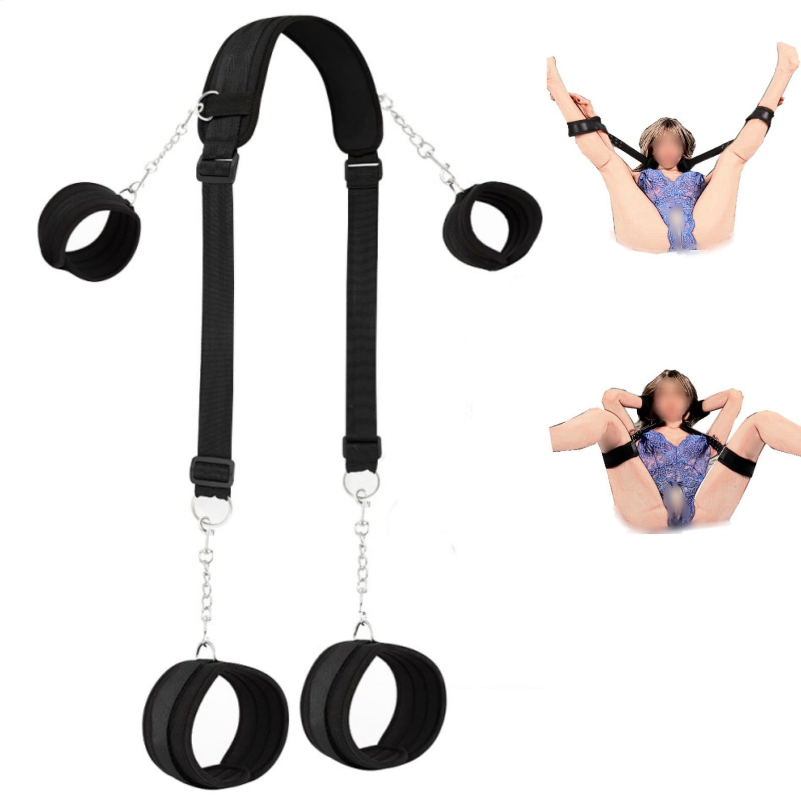 BDSM Bondage Restraint Kit - Adjustable Wrist & Thigh Cuffs with Handcuffs, Leg Straps for Couples Play - Perfect for Bedroom Bondage, Roleplay & Sensual Exploration (Unisex Adult Toy)