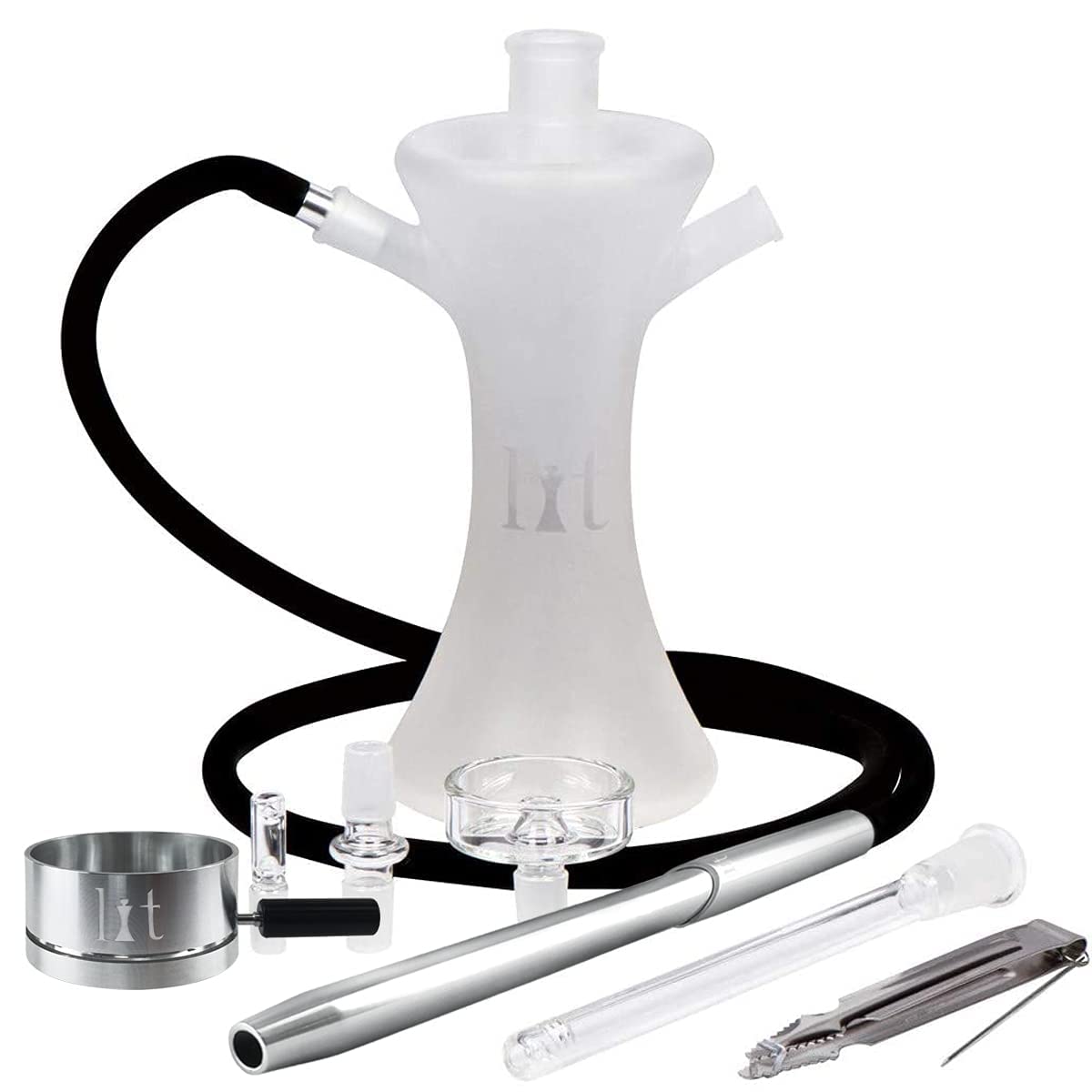 Premium VooV Lit All Glass Hookah Set - 14 Inch Frosted Glass Hookah Pipe with Silicone Hose & Modern Design for Smooth Smoking | Perfect for Home Parties, Lounges & Relaxation Sessions