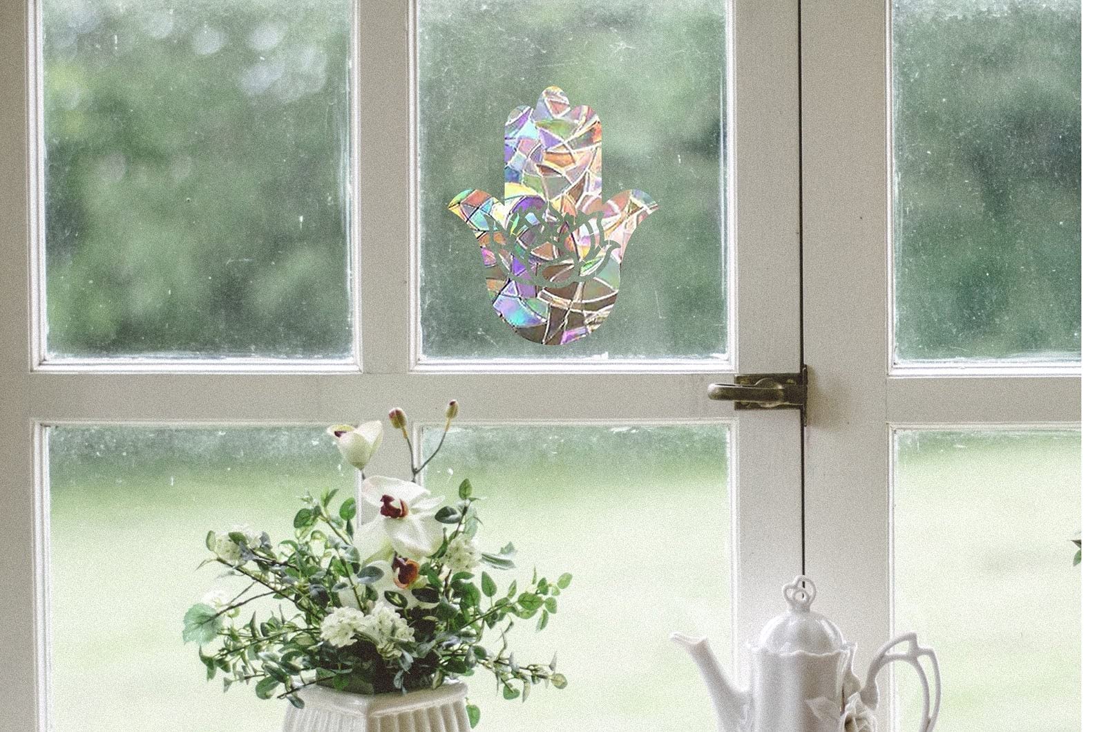 Hamsa Hand Suncatcher with Lotus Yoga Window Decal - Rainbow Maker & Sticker for Windows - Perfect for Meditation Rooms, Yoga Studios, and Home Decor