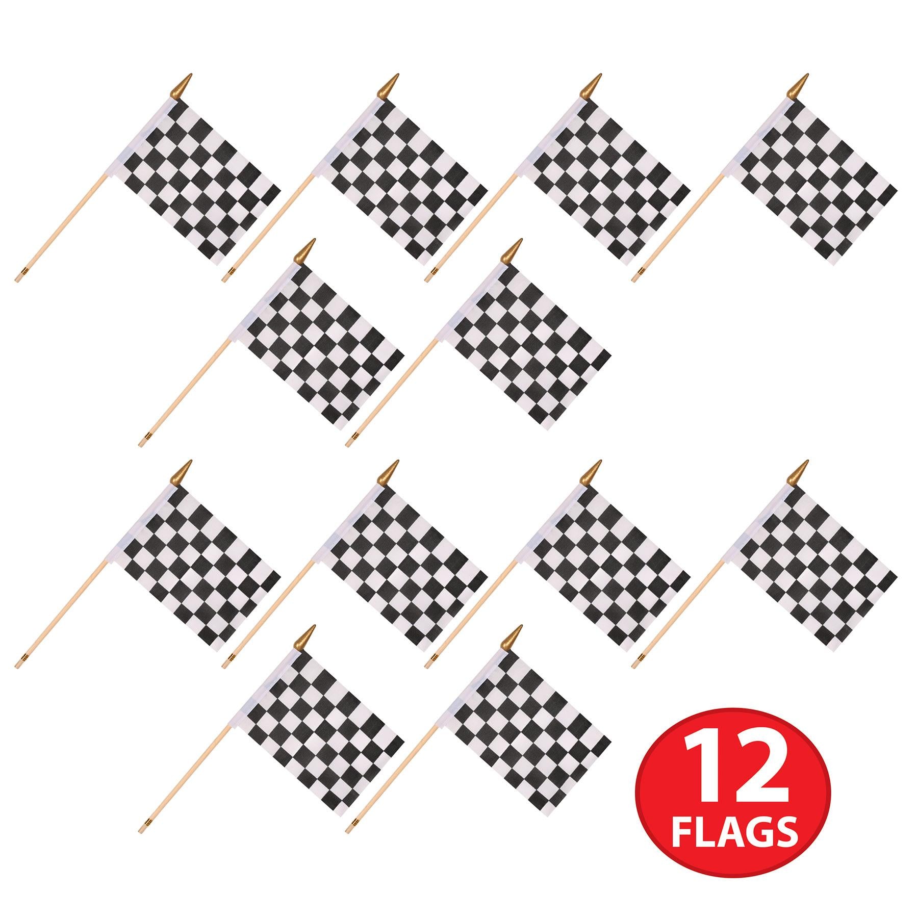 12 Pack Beistle 4x6 Inch Checkered Party Flags - Durable Fabric Decoration for Birthday, Graduation & Patriotic Celebrations - Perfect for Outdoor & Indoor Events