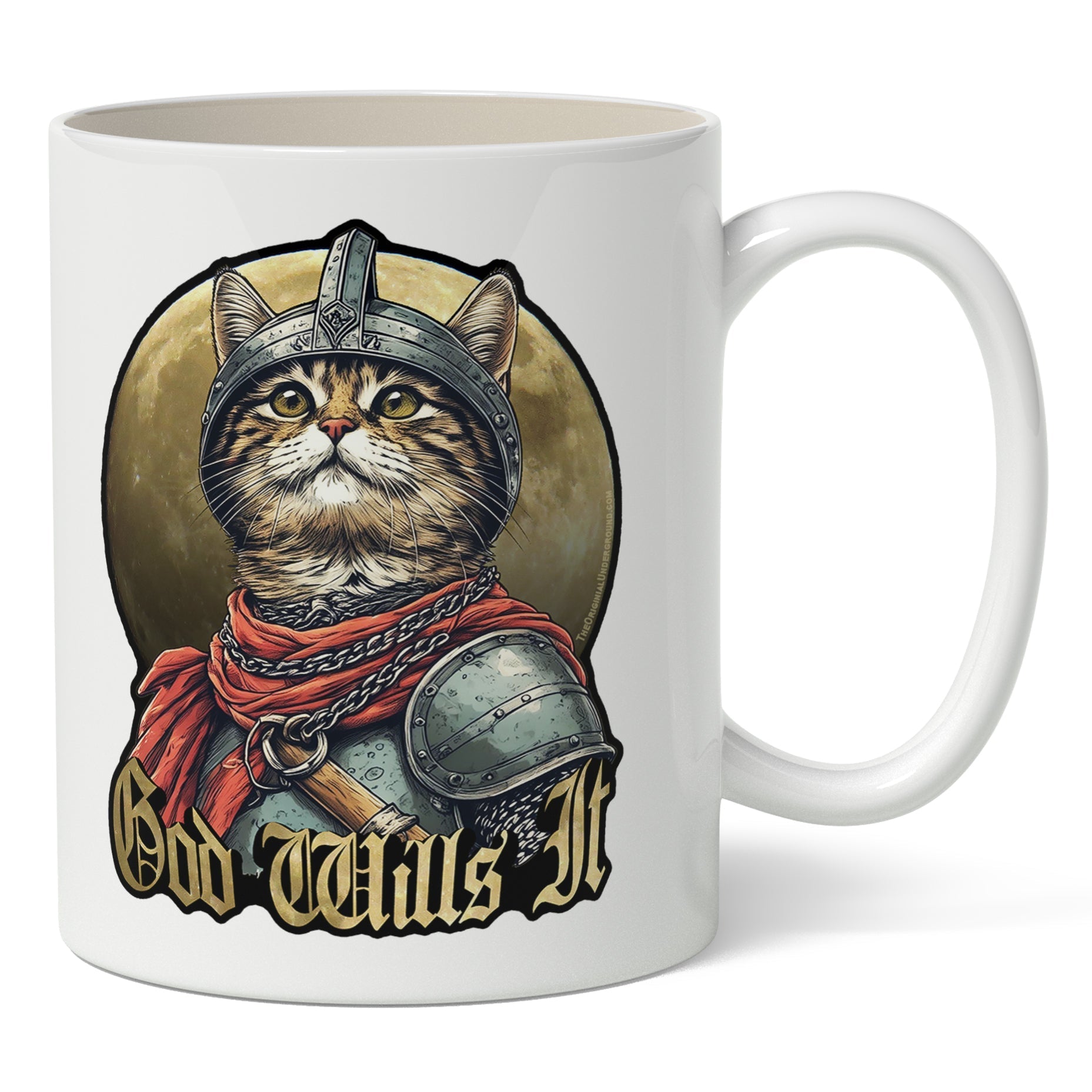 Crusader Cat Mug - Funny Medieval Knight Cat Coffee Cup for Tea & Hot Drinks - Perfect Gift for Cat Lovers & History Enthusiasts - Use at Home, Office or as a Unique Gift