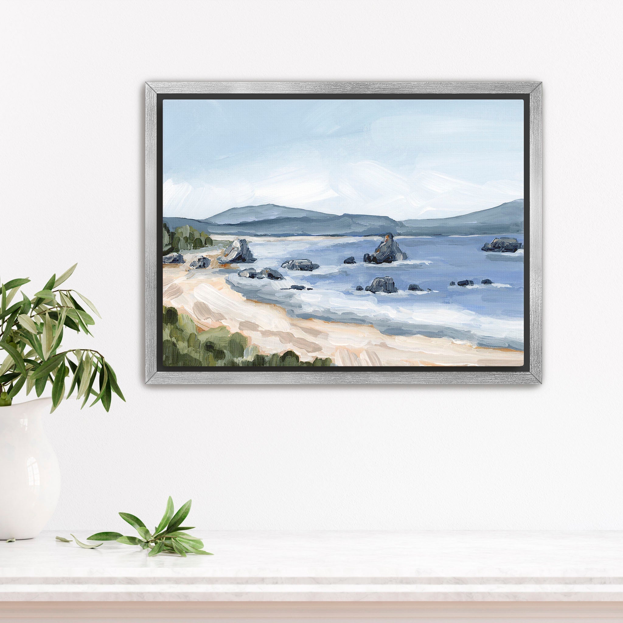 Battle Rock Beach Art Print - Coastal Wall Decor for Living Room, Bedroom & Office - Stunning Ocean View Landscape Painting