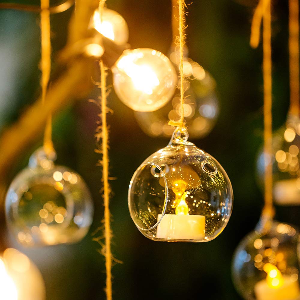 80MM Glass Globe Hanging Candle Holders for Wedding Centerpieces, Party Decorations - Set of 75 with 2 Side Holes - Perfect for Indoor/Outdoor Events, Garden Lighting & Romantic Ambiance