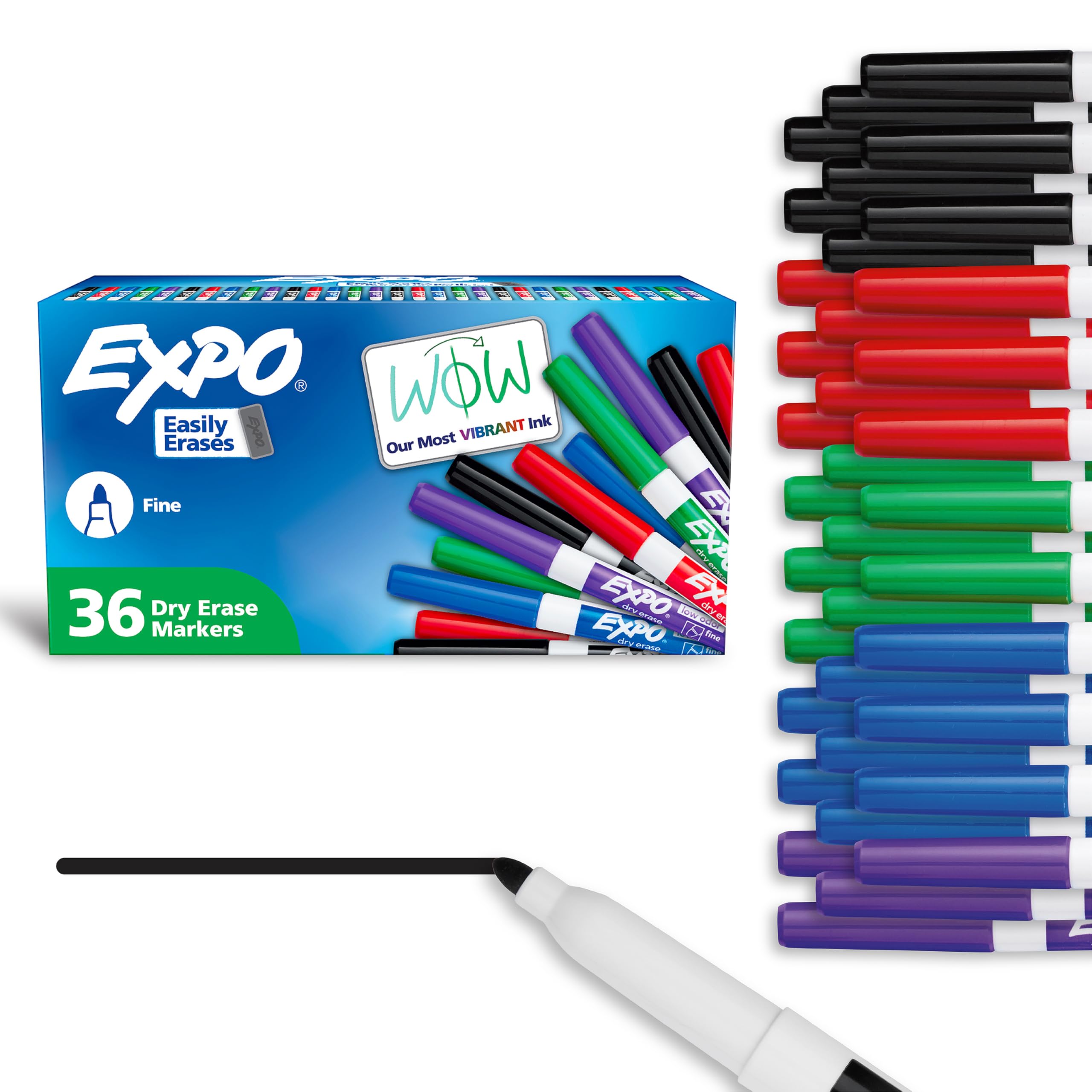 EXPO Dry Erase Markers Set - 36 Count Fine Tip Whiteboard Markers with Low Odor Ink & Vibrant Assorted Colors - Perfect for Classroom, Office, Home Schooling and Creative Whiteboard Projects