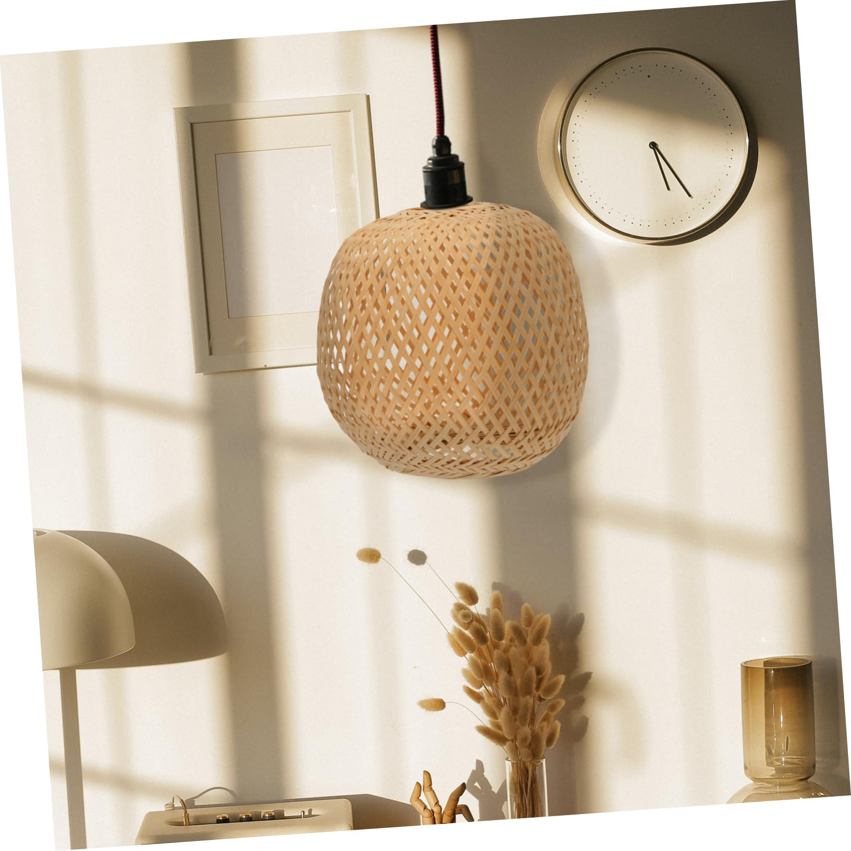 Cabilock 1pc Bamboo Pendant Light Shade - Woven Rattan Lampshade for Kitchen Island, Dining Room & Bar - Cylinder Wicker Light Fixture with LED Bulb - Natural Home Decor Lighting for Farmhouse & Boho Style