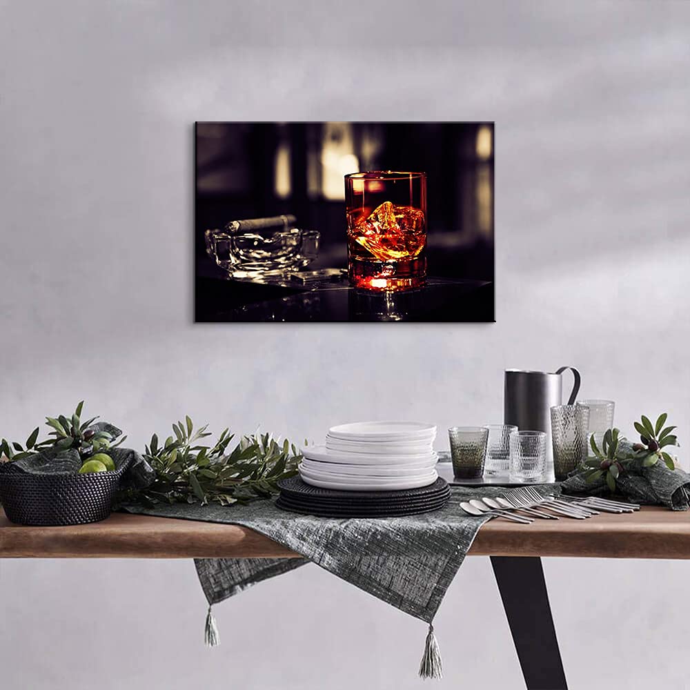 Whiskey Wall Art Decor - 12''Hx18''W Framed Kitchen & Bar Decor - Perfect for Dining Room, Home Bar & Restaurant Wall Decorations