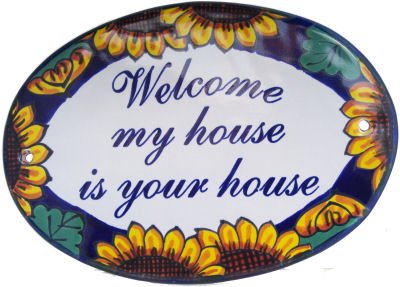 Sunflower Talavera Ceramic House Plaque - Handcrafted Mexican Welcome Sign for Front Door Decor, Porch & Garden - 'Mi Casa Es Su Casa' Spanish Home Gift